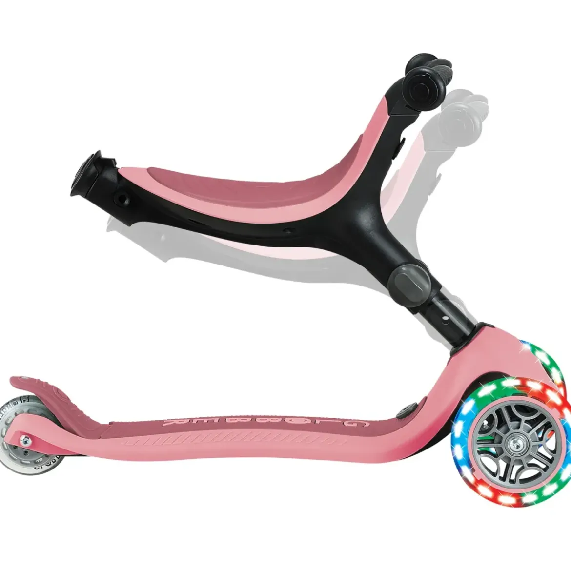 Monopattino Evolutivo 3 in 1 Rosa Pastello con Luci LED Sterzo 360