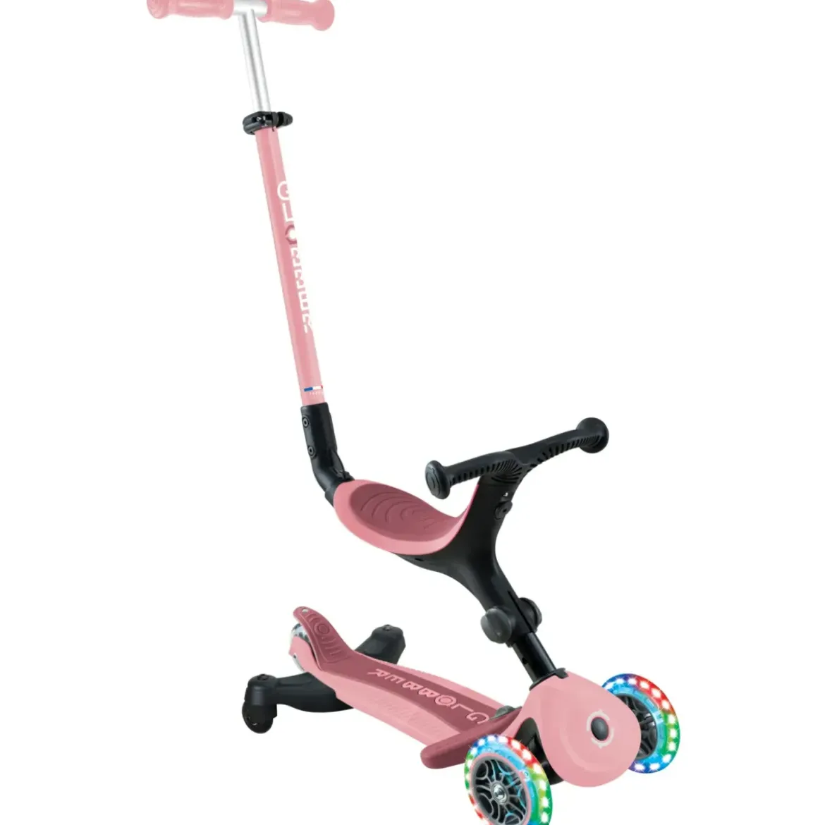 Monopattino Evolutivo 3 in 1 Rosa Pastello con Luci LED Sterzo 360