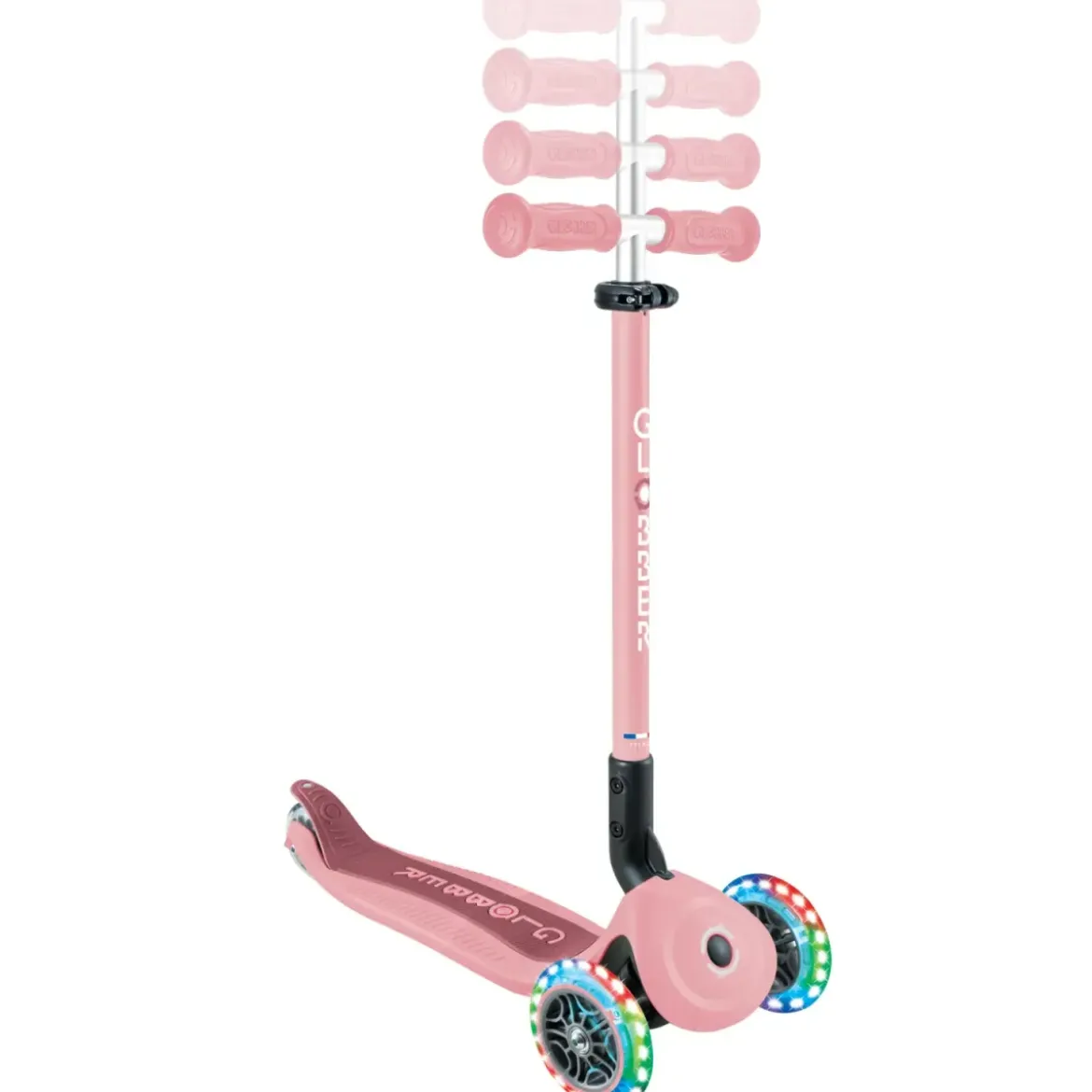 Monopattino Evolutivo 3 in 1 Rosa Pastello con Luci LED Sterzo 360