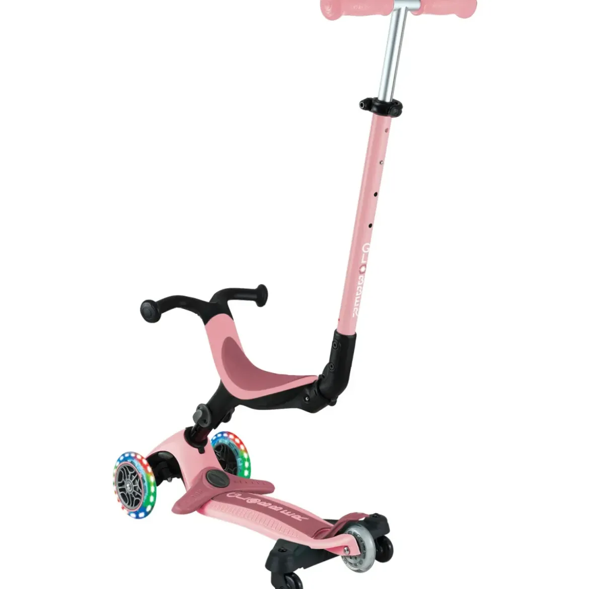 Monopattino Evolutivo 3 in 1 Rosa Pastello con Luci LED Sterzo 360