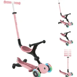 Monopattino Evolutivo 3 in 1 Rosa Pastello con Luci LED Sterzo 360