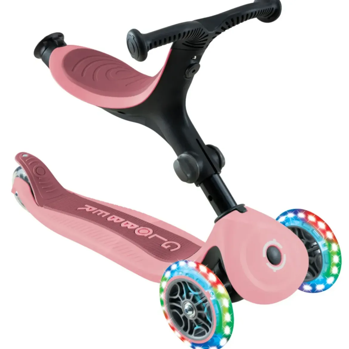 Monopattino Evolutivo 3 in 1 Rosa Pastello con Luci LED Sterzo 360