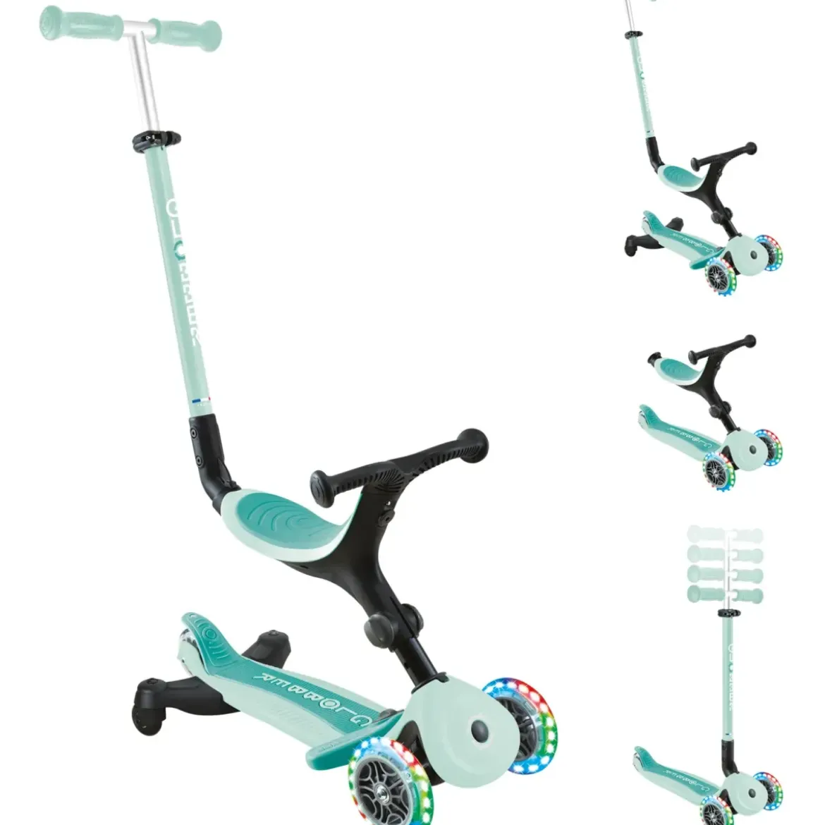 Monopattino Evolutivo 3 in 1 Verde Menta con Luci LED Sterzo 360