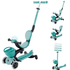 Monopattino Evolutivo per Bambini 3 in 1 Verde Menta con Luci LED 50kg
