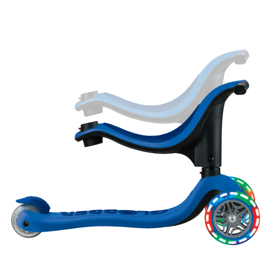 Monopattino per Bambini 3 in 1 Blu Navy Regolabile 50 kg Ruote LED