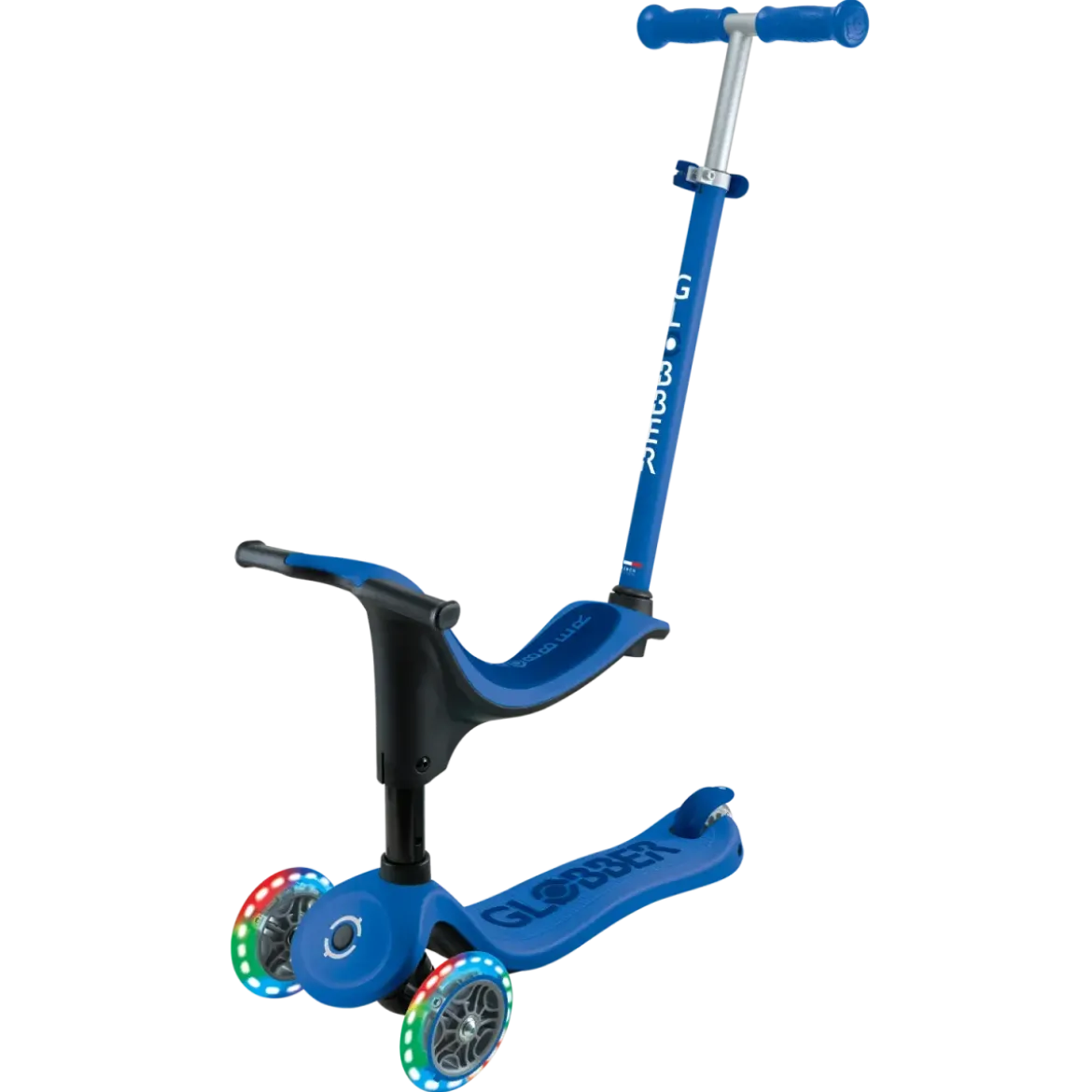 Monopattino per Bambini 3 in 1 Blu Navy Regolabile 50 kg Ruote LED
