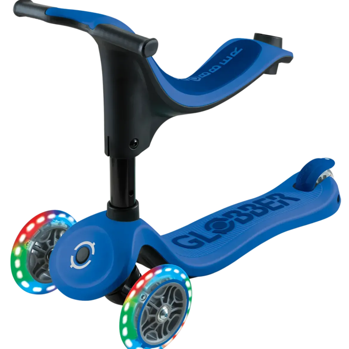 Monopattino per Bambini 3 in 1 Blu Navy Regolabile 50 kg Ruote LED