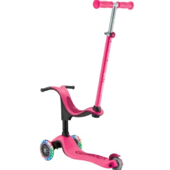 Monopattino per Bambini 3 in 1 Fucsia Regolabile 50 kg con Ruote LED
