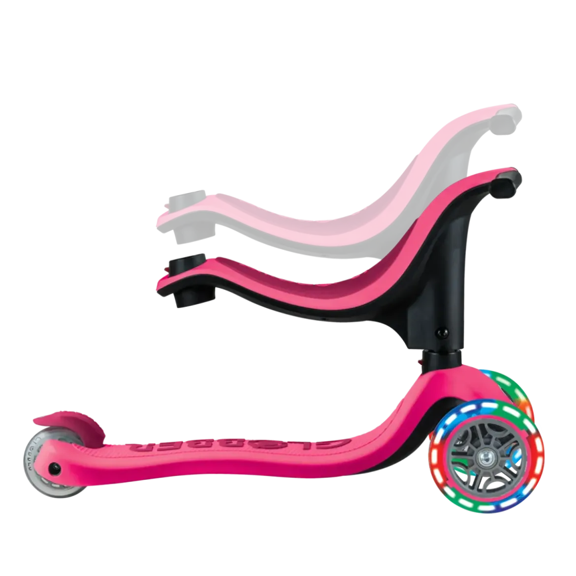 Monopattino per Bambini 3 in 1 Fucsia Regolabile 50 kg con Ruote LED