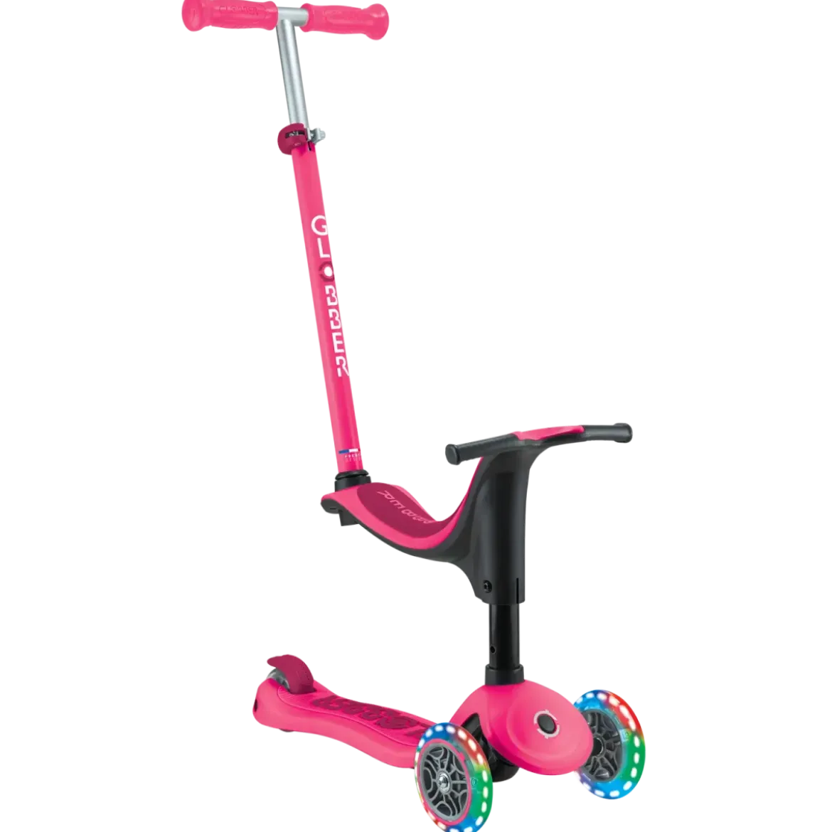 Monopattino per Bambini 3 in 1 Fucsia Regolabile 50 kg con Ruote LED