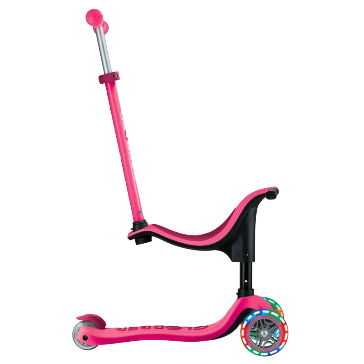 Monopattino per Bambini 3 in 1 Fucsia Regolabile 50 kg con Ruote LED