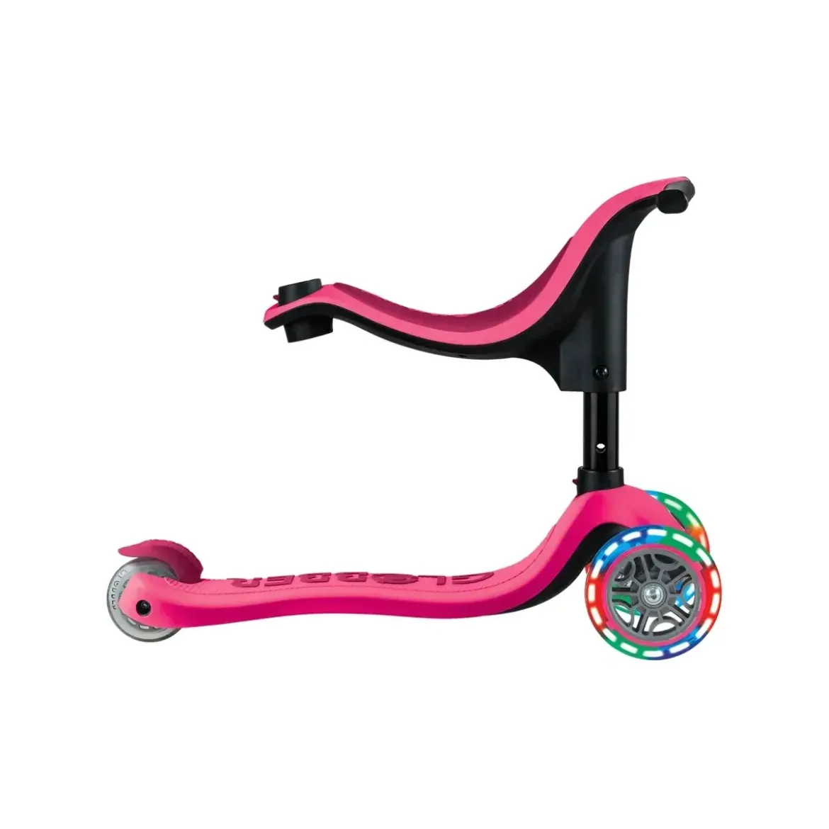 Monopattino per Bambini 3 in 1 Fucsia Regolabile 50 kg con Ruote LED