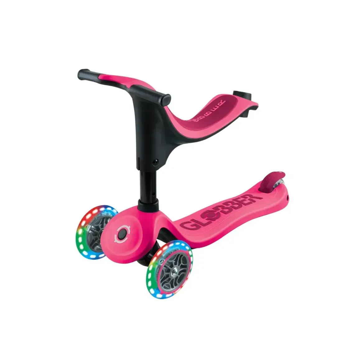 Monopattino per Bambini 3 in 1 Fucsia Regolabile 50 kg con Ruote LED