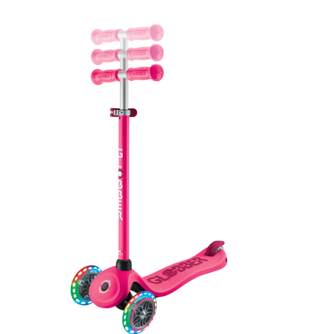 Monopattino per Bambini 3 in 1 Fucsia Regolabile 50 kg con Ruote LED