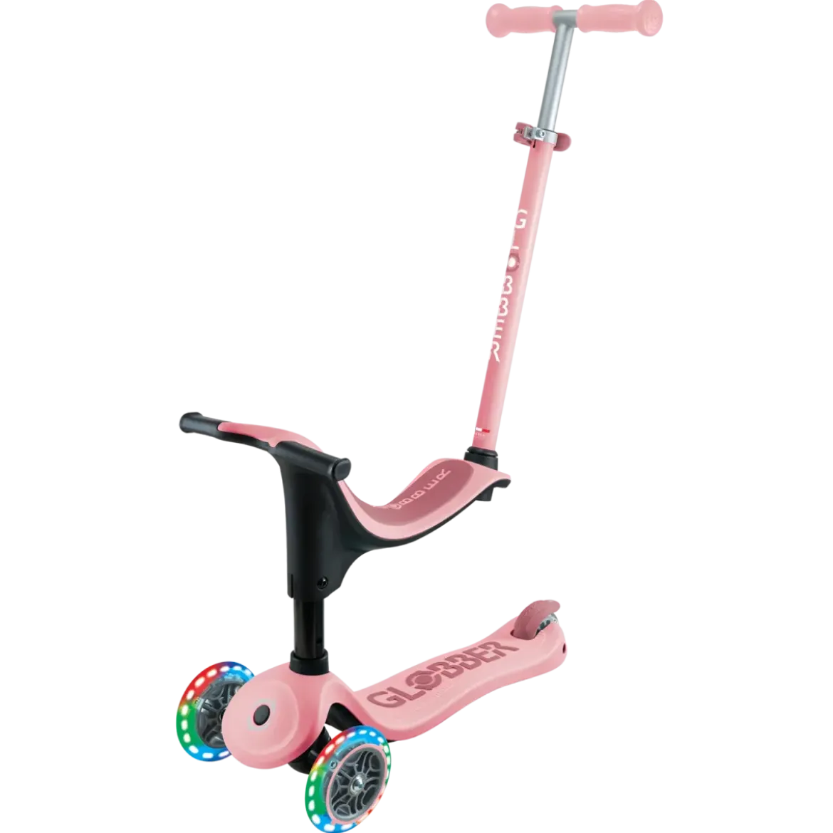 Monopattino per Bambini 3 in 1 Rosa Pastello Regolabile 50 kg Ruote LED