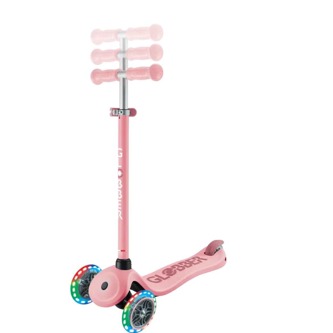 Monopattino per Bambini 3 in 1 Rosa Pastello Regolabile 50 kg Ruote LED
