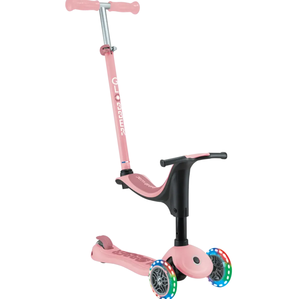 Monopattino per Bambini 3 in 1 Rosa Pastello Regolabile 50 kg Ruote LED