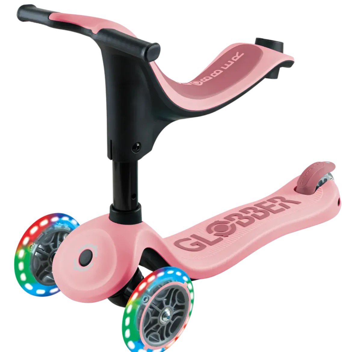 Monopattino per Bambini 3 in 1 Rosa Pastello Regolabile 50 kg Ruote LED