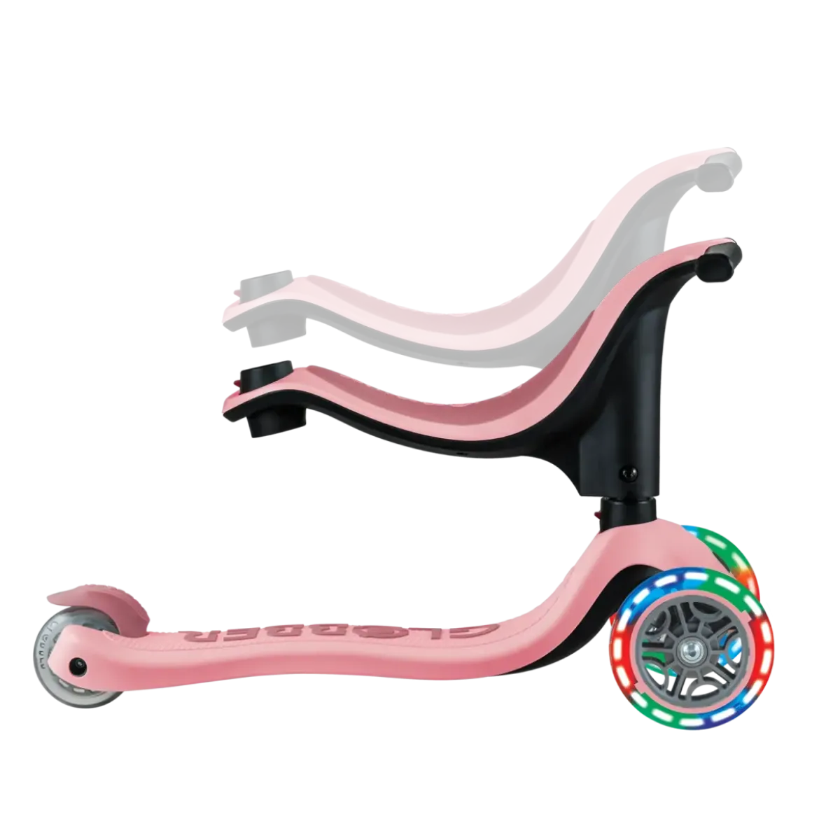 Monopattino per Bambini 3 in 1 Rosa Pastello Regolabile 50 kg Ruote LED