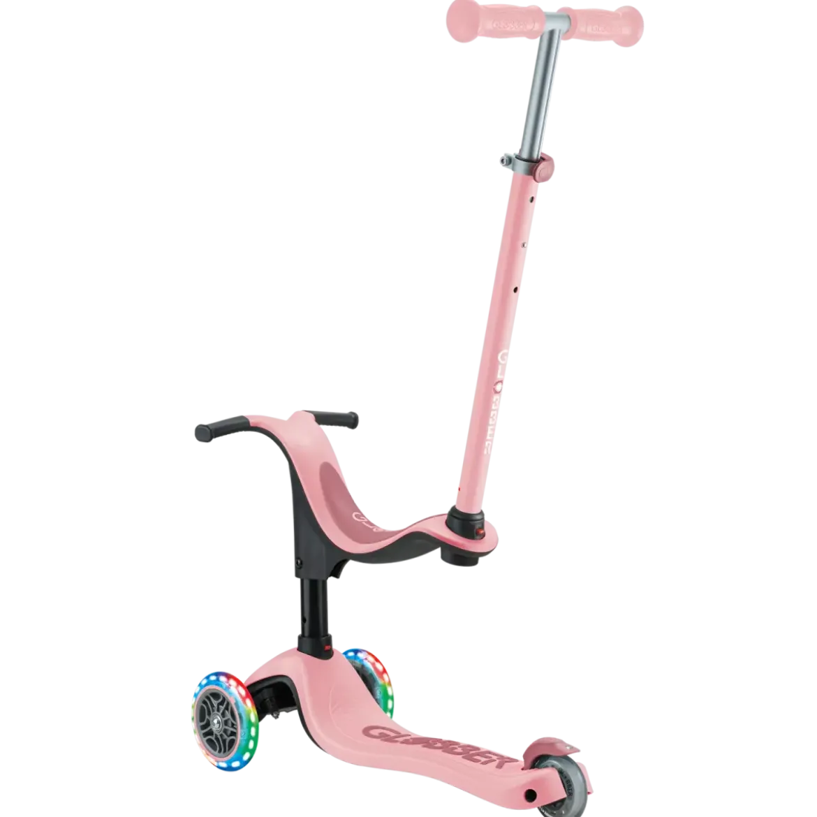 Monopattino per Bambini 3 in 1 Rosa Pastello Regolabile 50 kg Ruote LED