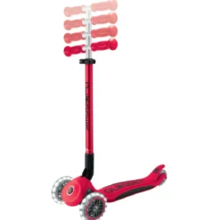 Monopattino 3 Ruote Bambini Pieghevole Regolabile Ruote LED Rosso Nero