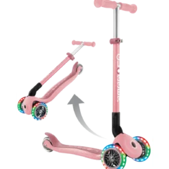 Monopattino 3 Ruote Bambini Rosa Pastello Pieghevole Luci LED 50 kg