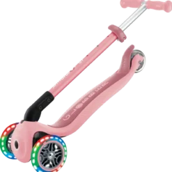 Monopattino 3 Ruote Bambini Rosa Pastello Pieghevole Luci LED 50 kg