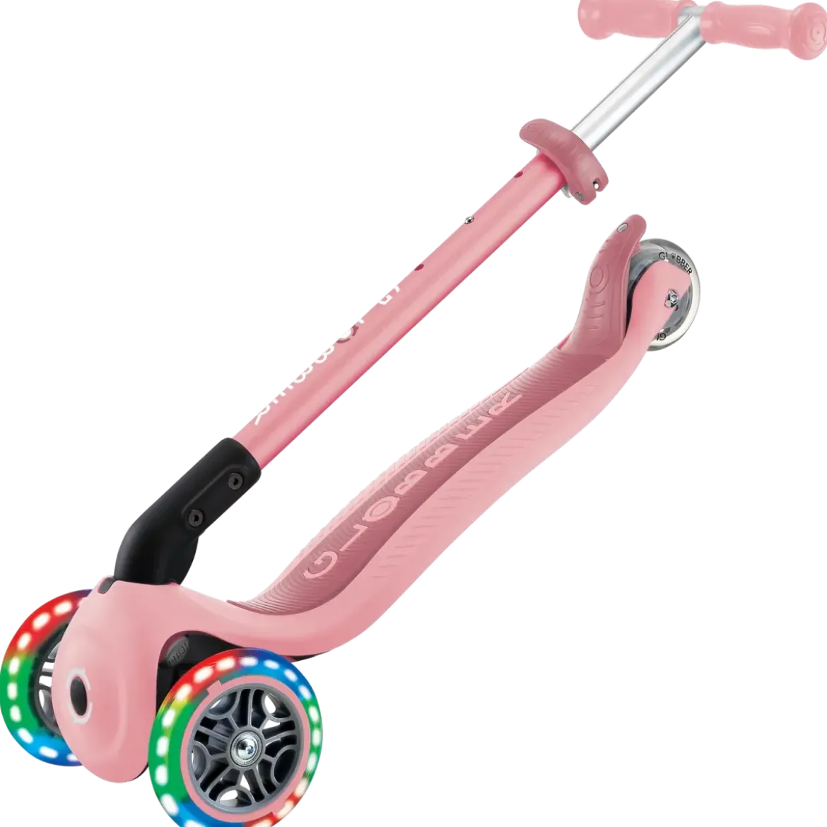Monopattino 3 Ruote Bambini Rosa Pastello Pieghevole Luci LED 50 kg