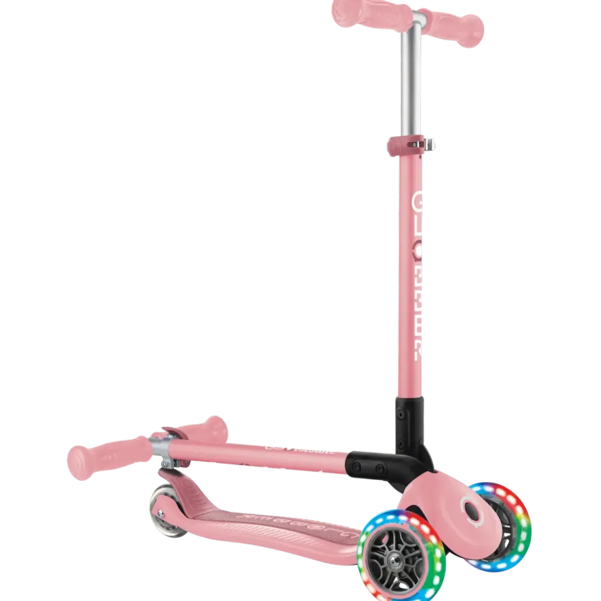 Monopattino 3 Ruote Bambini Rosa Pastello Pieghevole Luci LED 50 kg