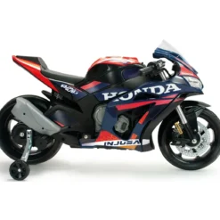 Moto Elettrica per Bambini Honda 12V Blu con Rotelle Laterali Luci LED