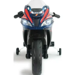 Moto Elettrica per Bambini Honda 12V Blu con Rotelle Laterali Luci LED