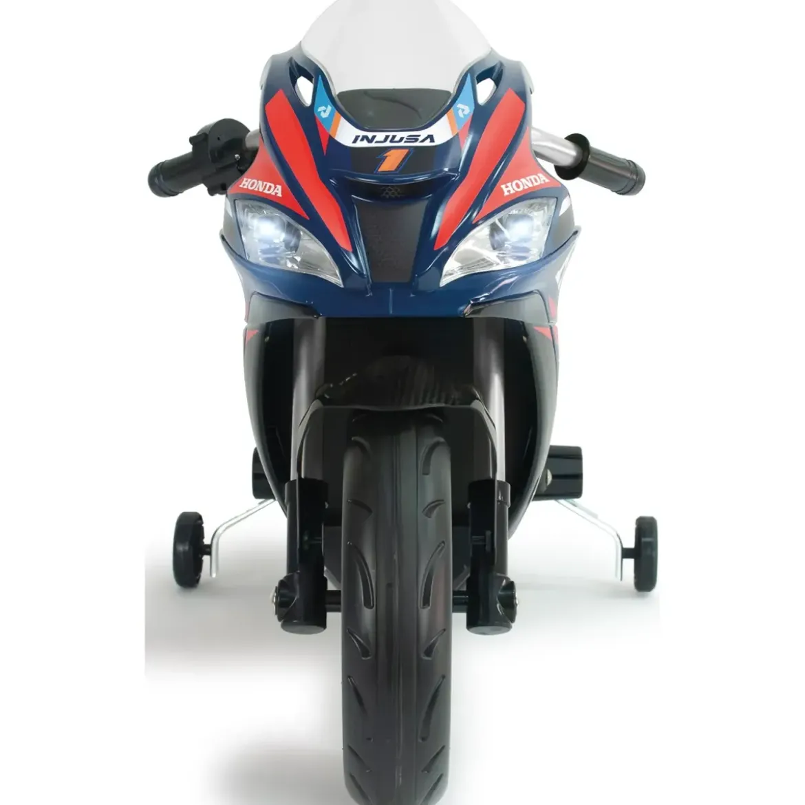 Moto Elettrica per Bambini Honda 12V Blu con Rotelle Laterali Luci LED