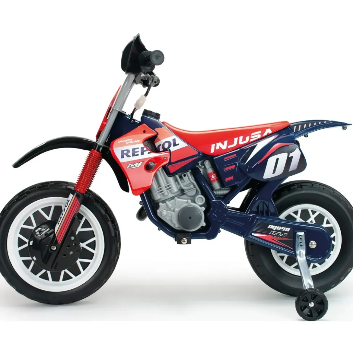 Moto Elettrica per Bambini Repsol 6V Rosso Blu Rotelle Laterali Sport