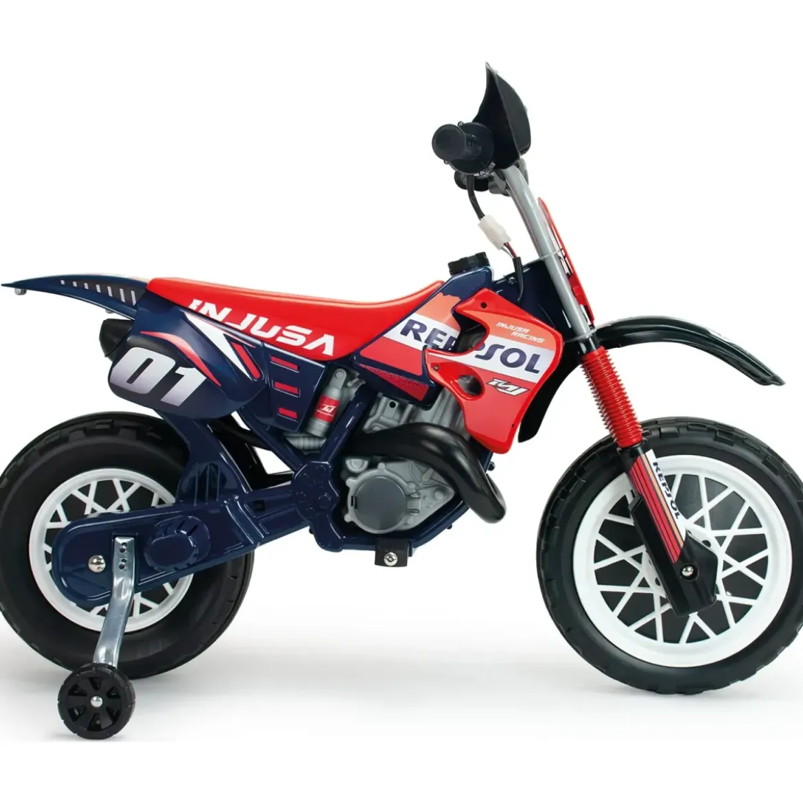 Moto Elettrica per Bambini Repsol 6V Rosso Blu Rotelle Laterali Sport