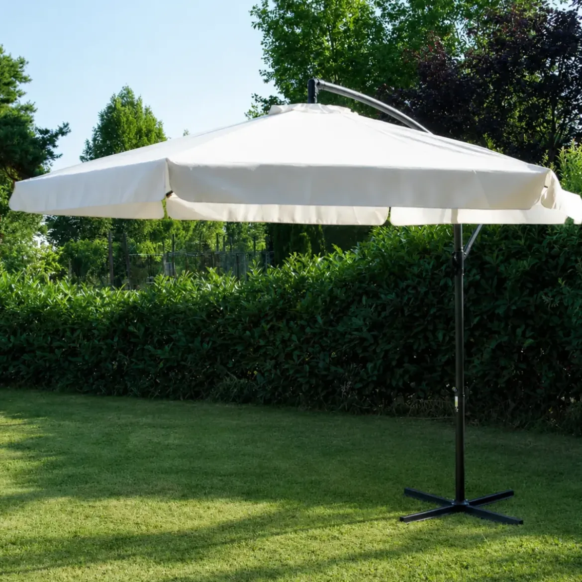 Ombrellone a Braccio Ecrù 3x3 m a Manovella Palo Laterale da Giardino
