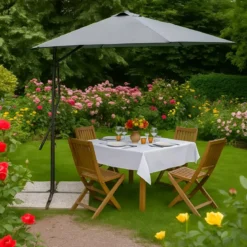 Ombrellone da Giardino Grigio con Palo Laterale Ø 3 x 2mt in Acciaio