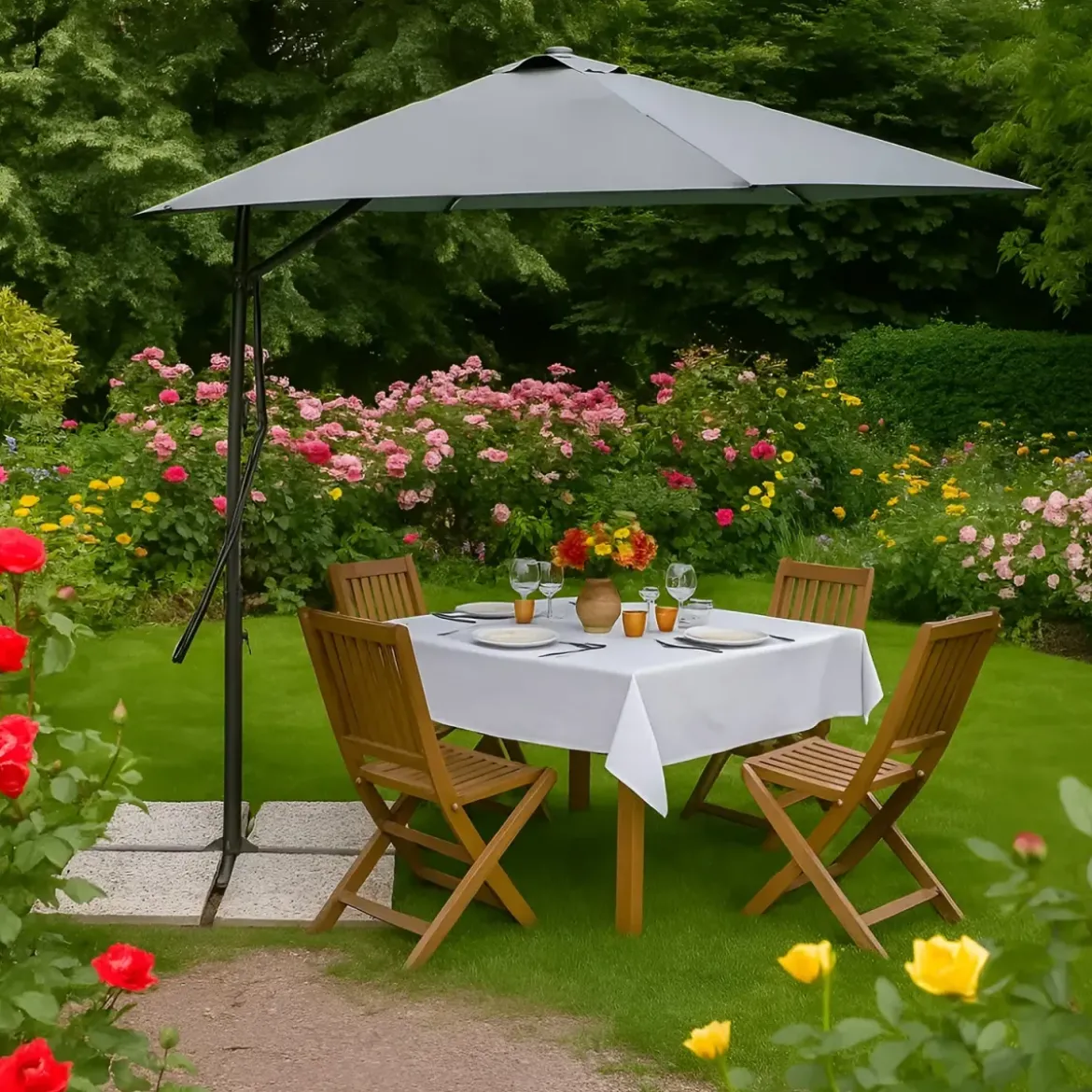 Ombrellone da Giardino Grigio con Palo Laterale Ø 3 x 2mt in Acciaio