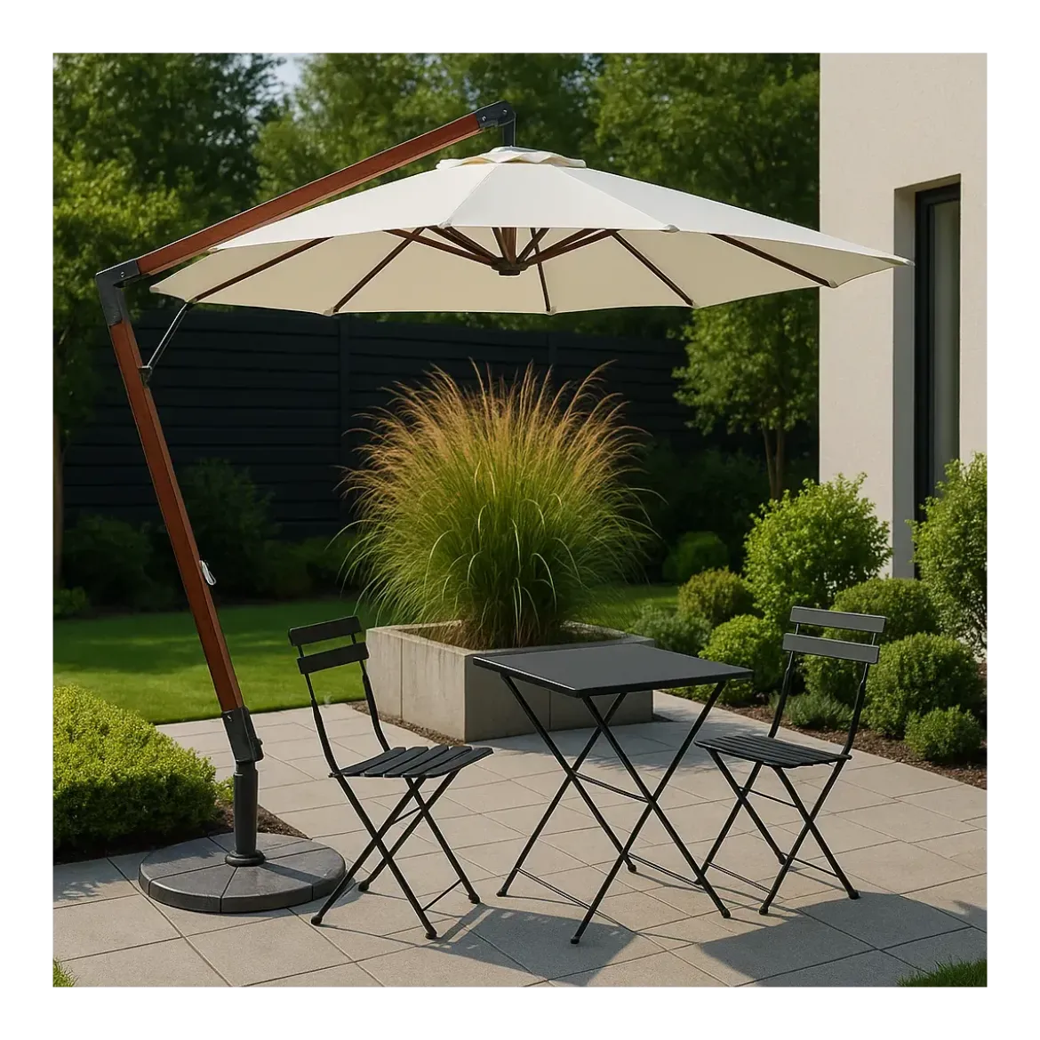 Ombrellone da Giardino 400x300 cm Legno Nyatoh Ecrù Palo Laterale
