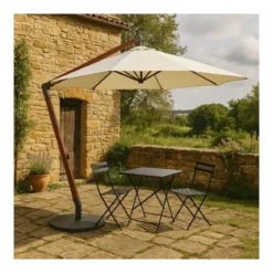 Ombrellone da Giardino 300x300 cm Legno Nyatoh Palo Laterale Ecrù