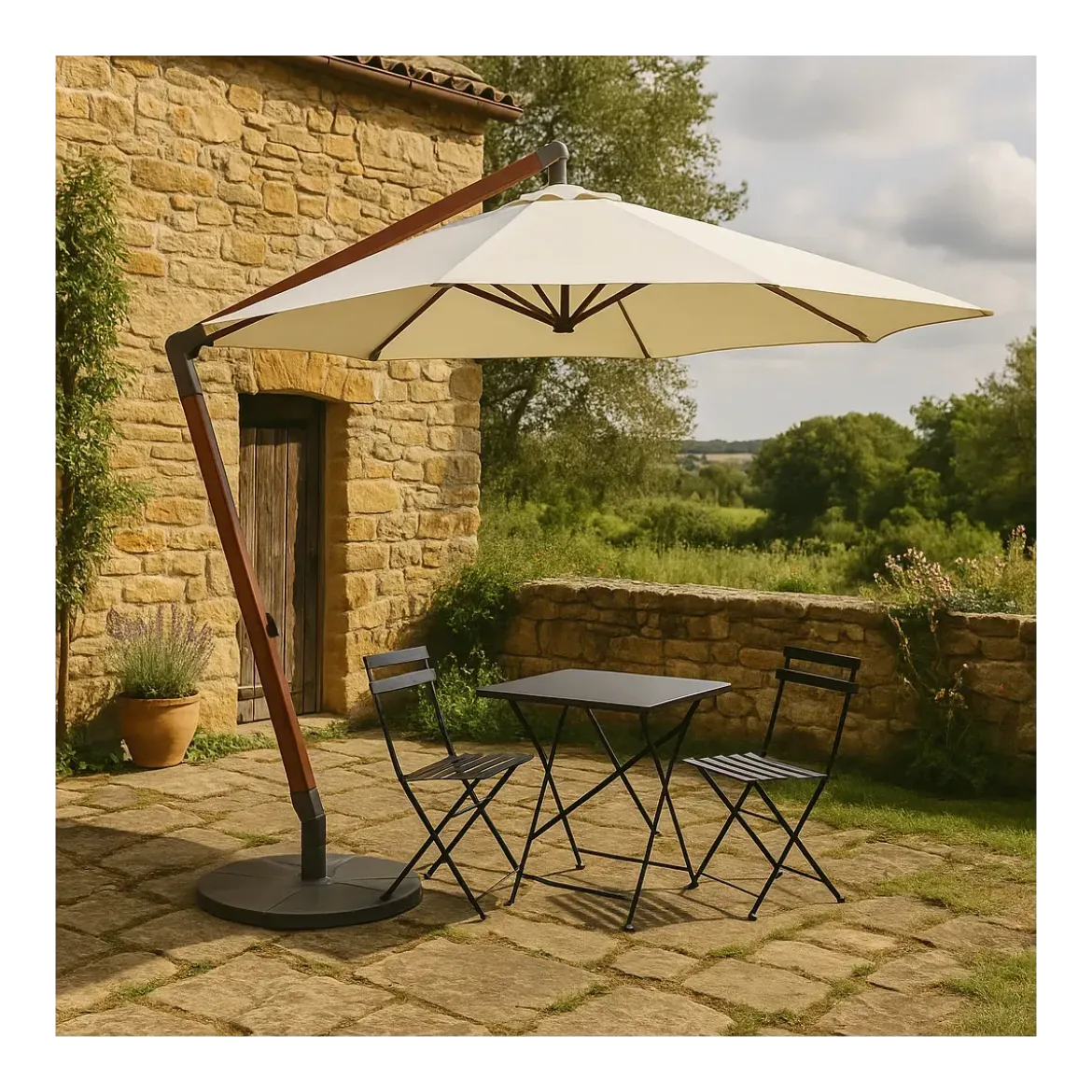 Ombrellone da Giardino 300x300 cm Legno Nyatoh Palo Laterale Ecrù