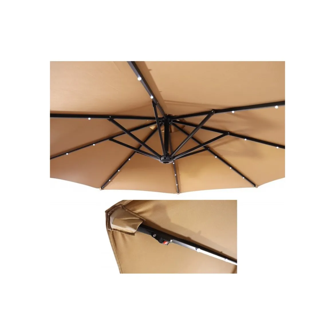 Ombrellone Impermeabile con Luci LED Palo Decentrato Braccio Laterale Retrattile