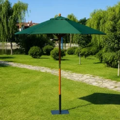 Ombrellone in Legno 2.5 mt Rotondo Verde Palo centrale da Giardino Terrazzo