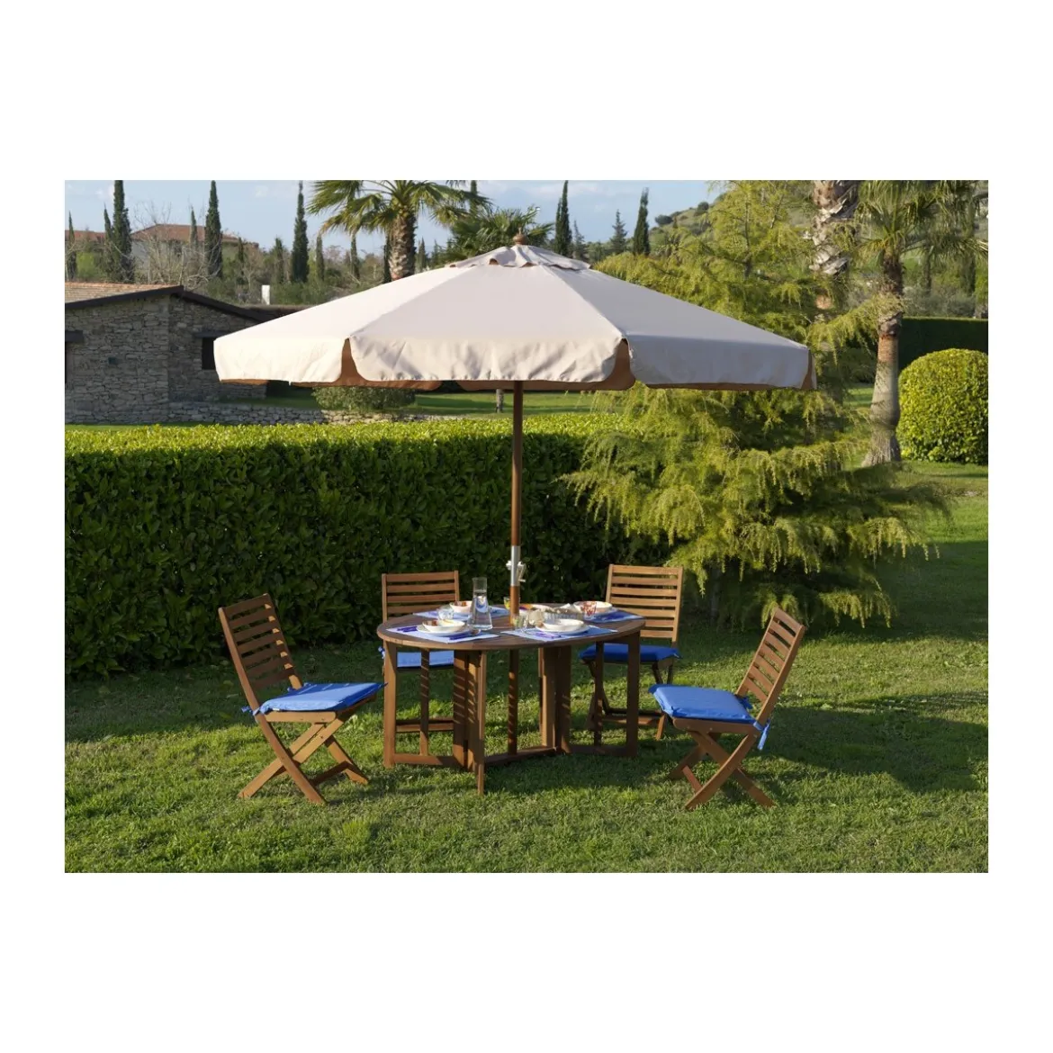 Ombrellone in Legno 3x3 metri Palo Centrale Quadrato con Manovella da giardino