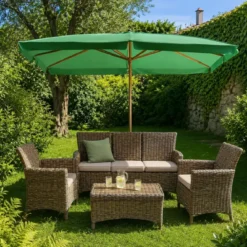 Ombrellone in Legno 2x3 Verde Palo Centrale da Giardino Rettangolare