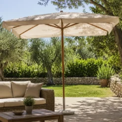 Ombrellone Legno 3x3 Ecru Palo Centrale Quadrato Esterno Antivento Giardino