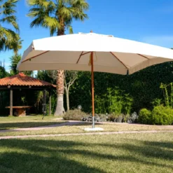 Ombrellone Oasis 3x4 Ecru Palo Centrale Legno Copertura Giardino Ombra Tavolo