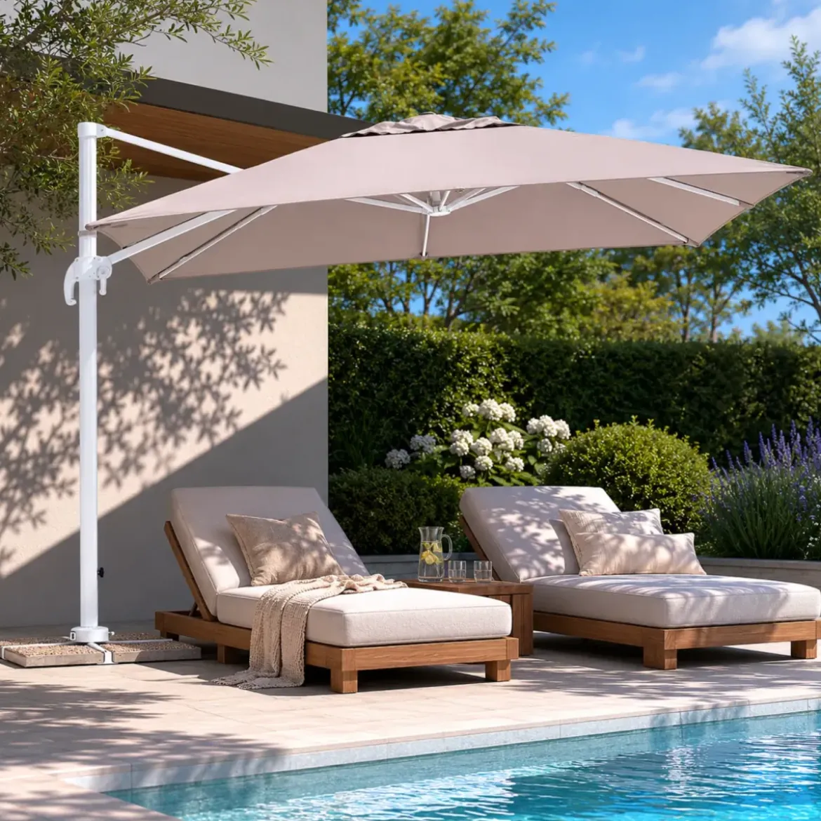 Ombrellone Palo Decentrato 3x4 Grigio da Giardino Antivento in Alluminio Esterno