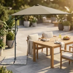 Ombrellone per Giardino Palo Laterale 2x3 Tortora Rettangolare Acciaio
