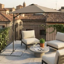 Ombrellone per Giardino Palo Laterale 2x3 Tortora Rettangolare Acciaio