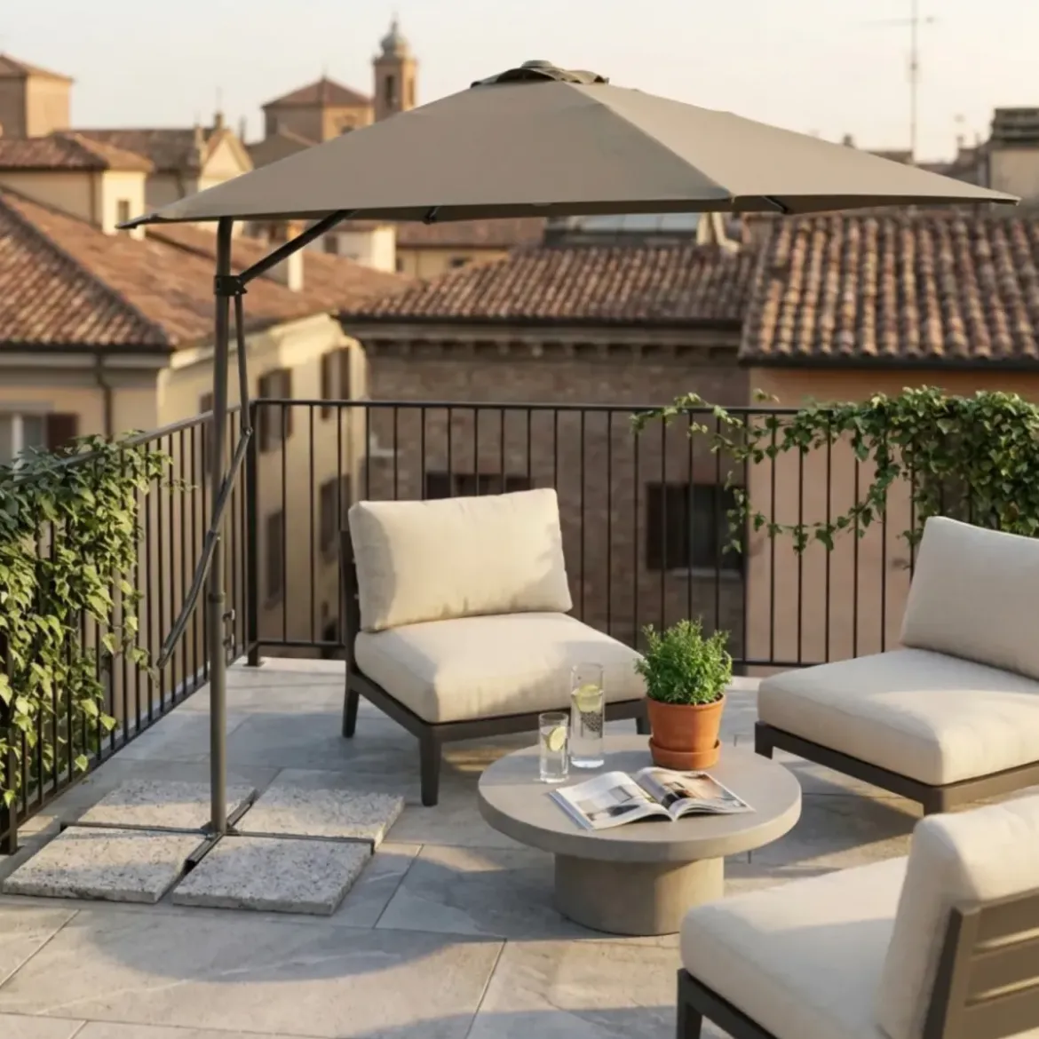 Ombrellone per Giardino Palo Laterale 2x3 Tortora Rettangolare Acciaio
